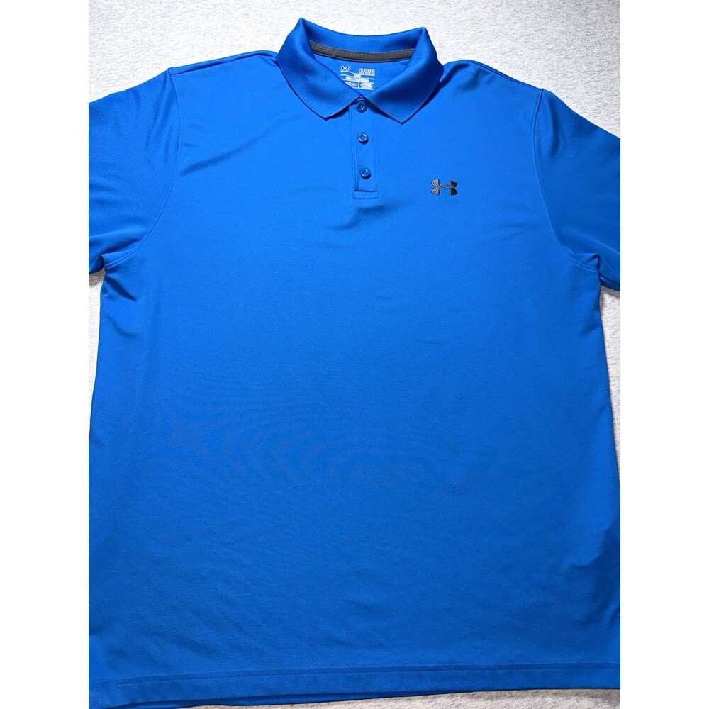 Under Armour HeatGear Polo Shirt Mens XL Blue Solid Loose Stretch Logo